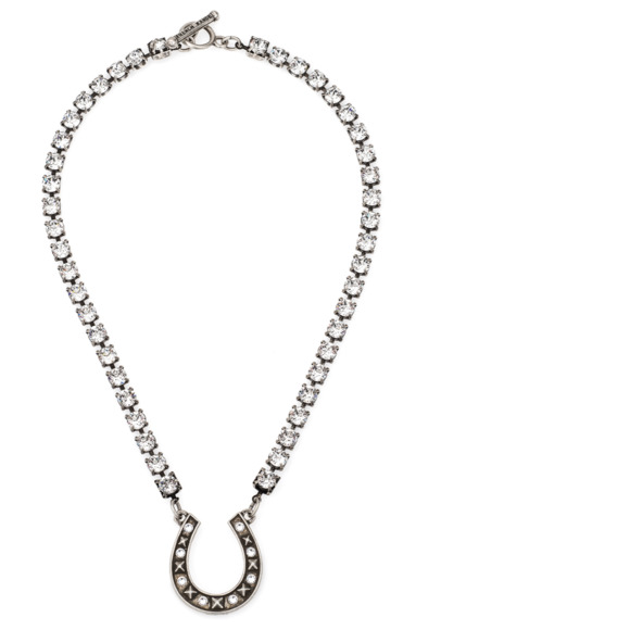 French Kande AUSTRIAN CRYSTAL HORSESHOE PENDANT Silver Necklace NEW